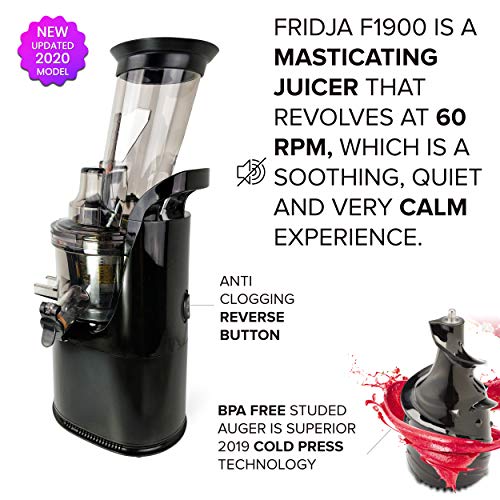 Fruta y Vegetal Cold Press Extractor de Jugo Slow Juicer, Sorbete y Helado de Frutas - Boca Ancha de 75MM, Extractor de Masticación Lenta, Sin BPA, 240W, Acero Inoxidable Negro Fridja f1900