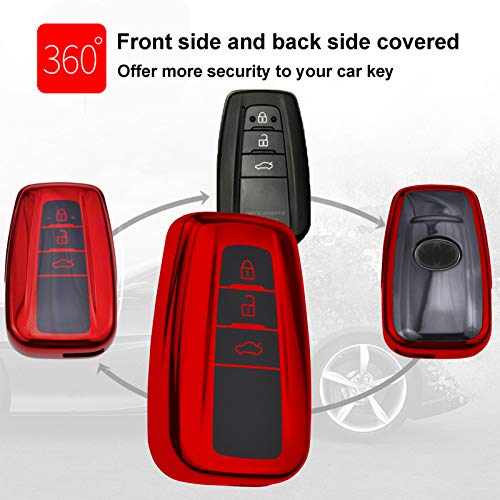 Funda de Silicona para Llave Toyota – Cover Mando Distancia Carcasa de TPU Cromo Suave para 3 Botones Toyota Keyless Corolla RAV4 CH-R Prius Yaris Protección con Llaveros (Rojo)