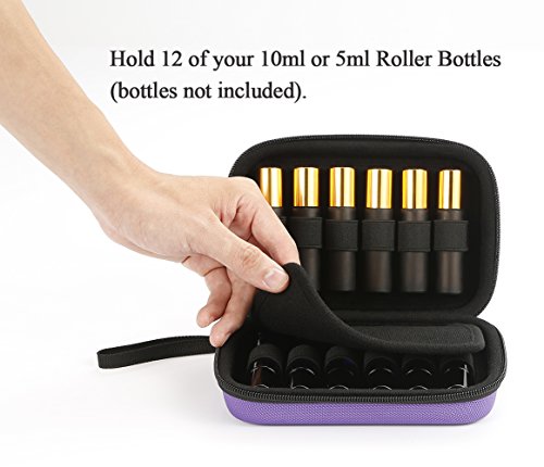 Funda de Transporte portátil para Aceite Essencial, Perfecto para Young Living，Doterra y más,Capacidad para 12 Botellas (Capacidad para 5 ml/10 ml y rollos de 10 ml)-Negro-Púrpura