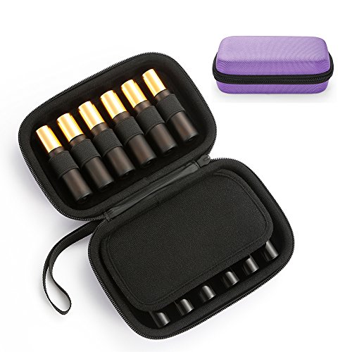 Funda de Transporte portátil para Aceite Essencial, Perfecto para Young Living，Doterra y más,Capacidad para 12 Botellas (Capacidad para 5 ml/10 ml y rollos de 10 ml)-Negro-Púrpura