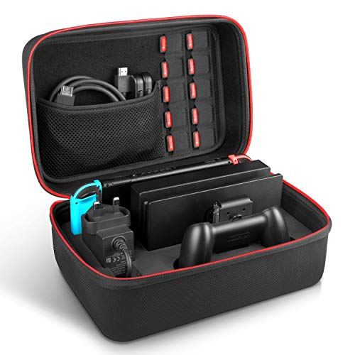 Funda para Nintendo Switch – Younik Estuche Dura de Transporte, Consola Switch, La Base de la Switch, Adaptador de Corriente alterna, Cable HDMI, Control Pro y 10 Cartuchos de Juegos (Negro1)