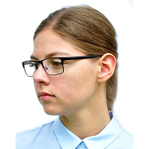 Gafas de Lectura con Cristales Rectangulares, Montura de Acero Inoxidable (Negra), Funda GRATIS, Gafas Para Leer Hombre y Mujer +1.5 Dioptrías