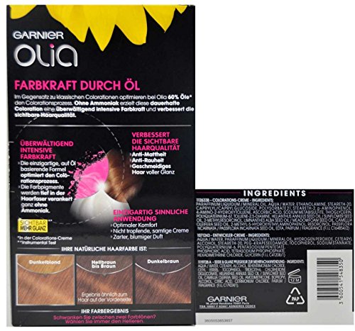 Garnier Olia pelo Color 7.3 Oro Rubio Oscuro, contiene 60% Flores de aceites – sin amoniaco