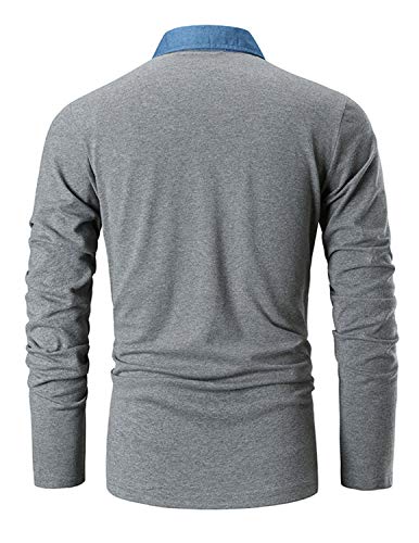 Ghyugr Slim Fit Golf Poloshirt, Camiseta Polo de Algodón con Mangas Largas para Hombre, Gris Oscuro, L