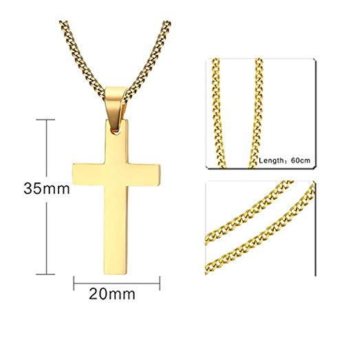 Gkmamrg Colgante de Cruz de Acero Inoxidable con Cadena de 55 cm para Hombre y Mujer, Plata (Dorado) (Oro (pequeño))