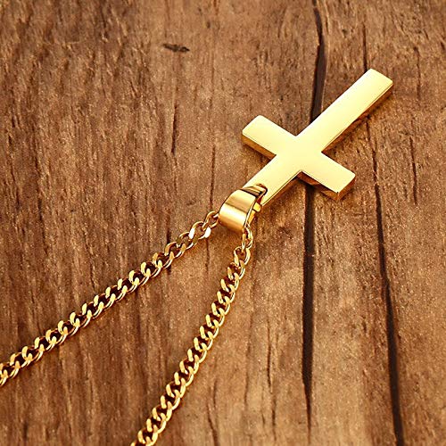 Gkmamrg Colgante de Cruz de Acero Inoxidable con Cadena de 55 cm para Hombre y Mujer, Plata (Dorado) (Oro (pequeño))