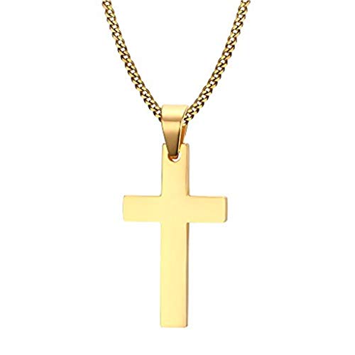 Gkmamrg Colgante de Cruz de Acero Inoxidable con Cadena de 55 cm para Hombre y Mujer, Plata (Dorado) (Oro (pequeño))