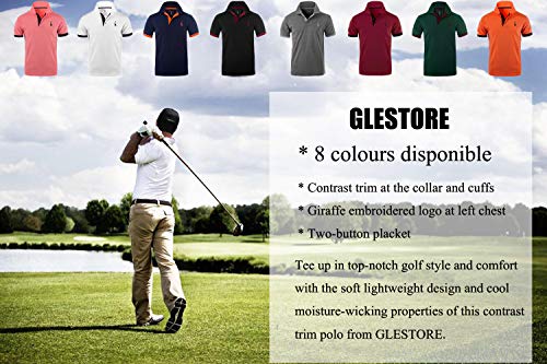 GLESTORE Polo para Hombre de Manga Corta Collar Camisa Golf MT1030 de Tenis Camiseta Azul Negro Gris Rosa M-XXL