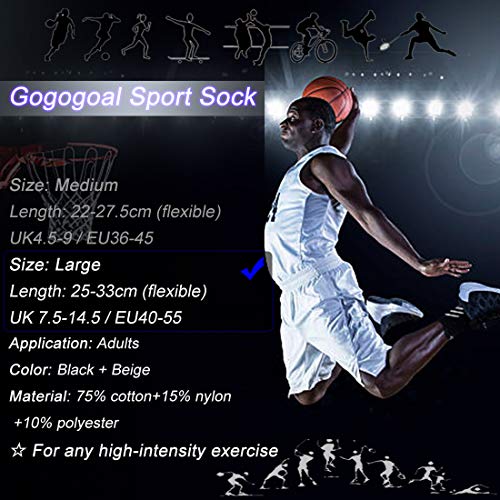 Gogogoal Calcetines deportivos antideslizantes para hombre y mujer, transpirable desodorante Calcetines para fútbol baloncesto running ciclismo trekking yoga, Negro/Blanco (Negro-3par)