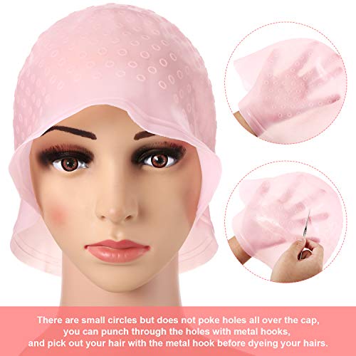 Gorro de Silicona Resaltado Gorro de Cabello Reutilizable Resaltado Gorro de Pelo de Tinte Color de Salón con Ganchos para Mujeres Chicas Teñir el Pelo (Rosa)