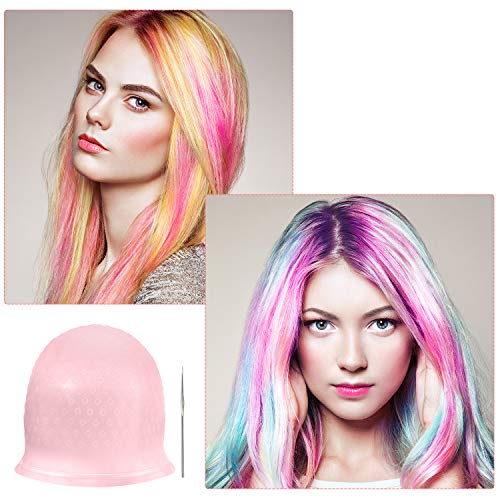 Gorro de Silicona Resaltado Gorro de Cabello Reutilizable Resaltado Gorro de Pelo de Tinte Color de Salón con Ganchos para Mujeres Chicas Teñir el Pelo (Rosa)