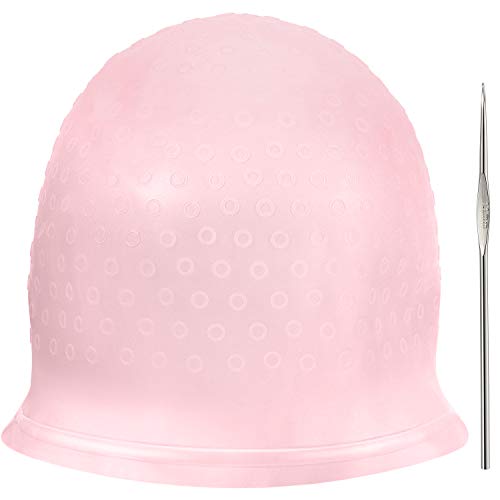 Gorro de Silicona Resaltado Gorro de Cabello Reutilizable Resaltado Gorro de Pelo de Tinte Color de Salón con Ganchos para Mujeres Chicas Teñir el Pelo (Rosa)