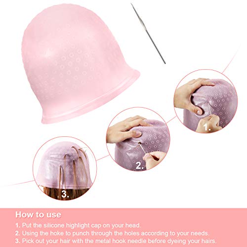 Gorro de Silicona Resaltado Gorro de Cabello Reutilizable Resaltado Gorro de Pelo de Tinte Color de Salón con Ganchos para Mujeres Chicas Teñir el Pelo (Rosa)