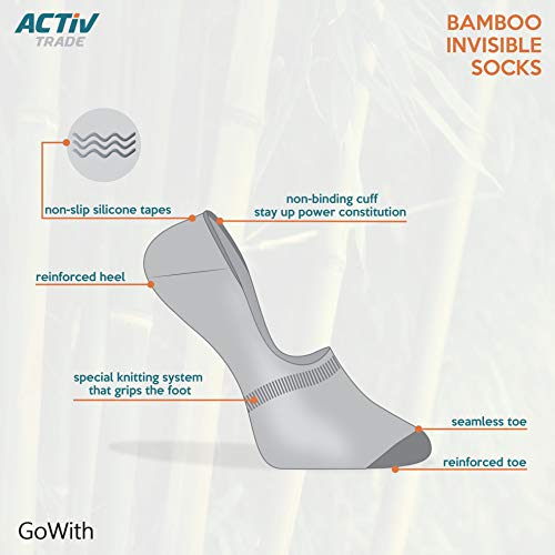 GoWith BAMBOO - Calcetines invisibles de bambú negro, unisex, tamaño 6-11 (3 pares)