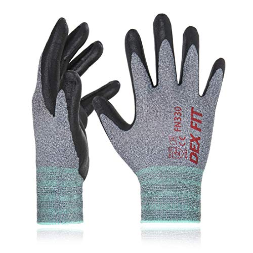 Guantes de Trabajo DEX FIT FN330, Ajuste Cómodo Elástico en 3D, Gran Agarre, Smart Touch, Espuma de Nitrilo Duradera, Fino y Ligero, Lavables a Máquina, Gris Talla 9 (L) 3 Pares