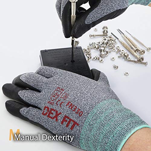 Guantes de Trabajo DEX FIT FN330, Ajuste Cómodo Elástico en 3D, Gran Agarre, Smart Touch, Espuma de Nitrilo Duradera, Fino y Ligero, Lavables a Máquina, Gris Talla 9 (L) 3 Pares