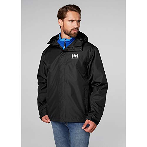 Helly Hansen Seven J Chaqueta Impermeable con Forro de Secado rápido, Cortaviento y Transpirable para Hombre y para Uso Diario, Negro, L