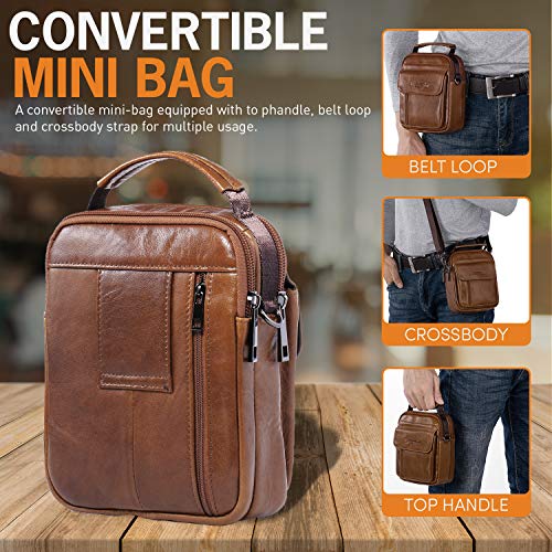 Hengying Bolso Para Hombre Piel Bolso Mensajero Pequeño Bolsa de Cuero Hombre Riñonera Bolso bandolera Bolsa de Hombro Estilo Vintage bolsa Cruzada Cuerpo Bolsa de Cinturón + Llavero de Piel