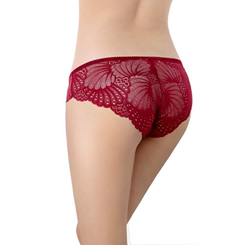 HOKEMP Bragas de Encaje de Mujer Braguitas Ultra Delgadas Sexy Low Rise Calzoncillos de Encaje Bikini Bragas