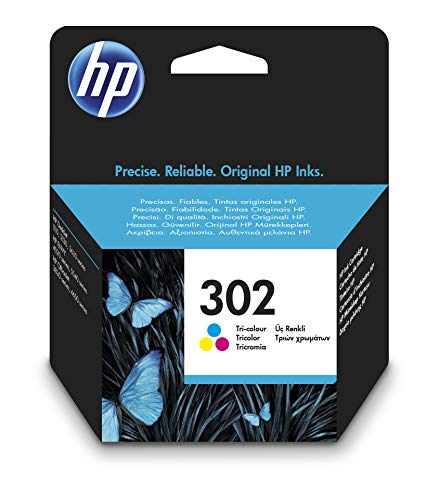 HP 302 F6U65AE, Cartucho de Tinta Original Tricolor, Compatible con impresoras de inyección de tinta HP DeskJet 1110,2130,3630; ENVY 4520; OfficeJet 3830,4650,5220,5230