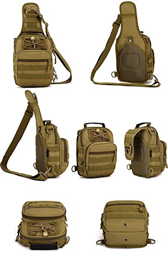 Huntvp Mochila Táctical Mochila de Hombro Mochila de Bandolera Mochila de Pecho Estilo Militar Bols Hombre Riñoneras Mochilas Cruzadas Bolso Impermeable, Marrón