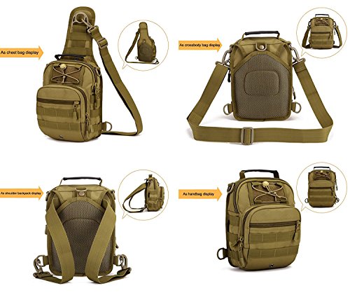 Huntvp Mochila Táctical Mochila de Hombro Mochila de Bandolera Mochila de Pecho Estilo Militar Bols Hombre Riñoneras Mochilas Cruzadas Bolso Impermeable, Marrón