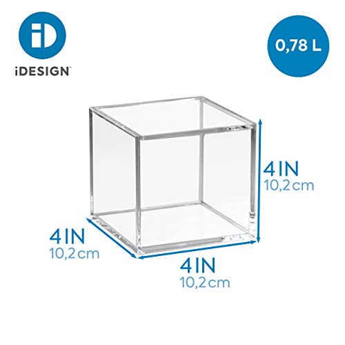 iDesign Organizador de maquillaje con tapa (10,2 x 10,2 x 10,2 cm), caja de belleza pequeña en plástico sin BPA, organizador de cosméticos apilable de acrílico, transparente