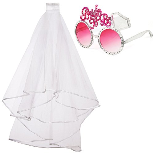 iLoveCos Novia a Ser Velo Blanco de Novia de Boda con Peine y Gafas de Sol con la inscripción Bride to be para Hen Party Favors Disfraces Accesorios Funny