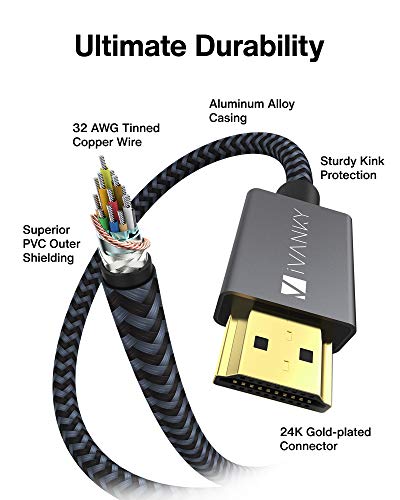 iVANKY Cable HDMI 2 Metros, HDMI 2.0 Cable 18Gbps, Compatible con 4K@60HZ, Ultra HD, 3D, Full HD 1080p, HDR, ARC, Alta Velocidad con Ethernet, PC, Xbox PS3/4, BLU-Ray, Xbox, HDTV Ultra HD, Negro