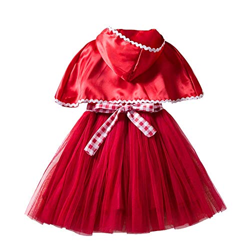 IWEMEK Disfraz Caperucita Roja Niña Vestido de Princesa tutú + Capa con Capucha Disfraces de Carnaval Fiesta Halloween Navidad Trajes Cosplay Fancy Dress Up Infantil Bebé Ropa Rojo 5-6 años