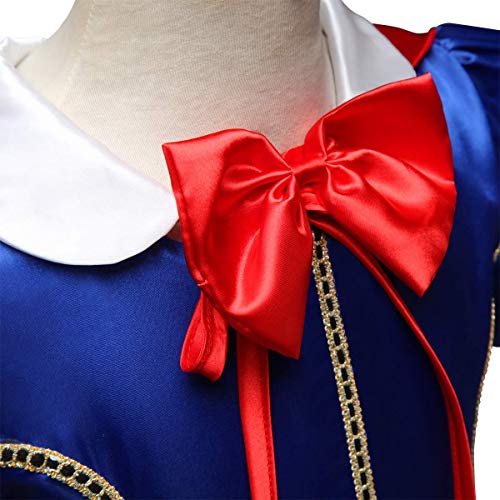 IWEMEK Traje de Princesa Blancanieves Disfraz de Carnaval con Cabo Accesorios 9pcs Vestido de Cosplay para Niñas Disfraces de Halloween Navidad Cumpleaños Comunión Fiesta 7-8 años