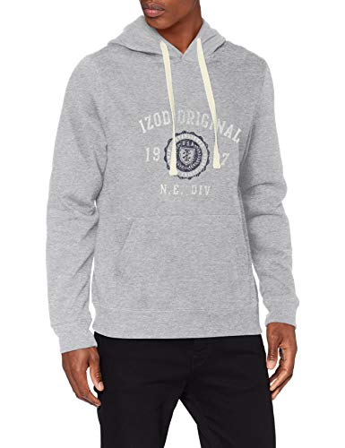 Izod Printed Graphic Hoodie Sudadera con Capucha, Gris (Lt Grey Htr 052), S para Hombre