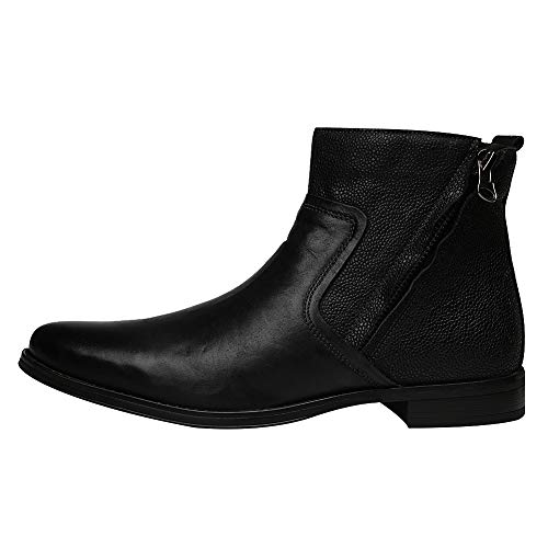 Jamron Hombres Piel Genuina Occidental Vendimia Chukka Botas Cremallera Botines Negro SN01747 EU42