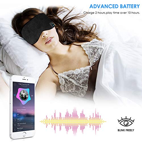 Jinxuny Bluetooth Sleeping Eye Mask Auriculares Sleeping Travel Música Eye Cover Wireless Lavable Sleep Mask Máscara de Ojo Ultra Cómoda con Auricular para Hombre Mujer Durmiendo (Color : Black)