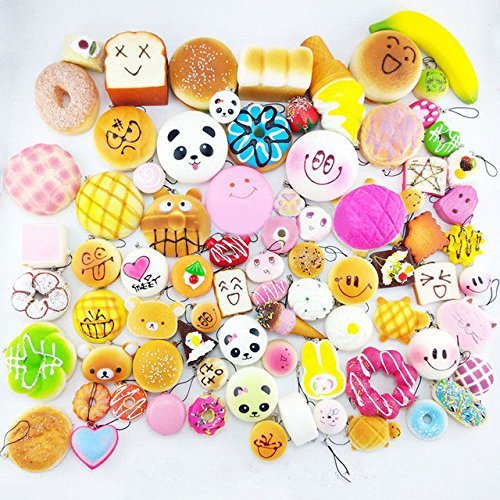 Juguetes Squishy de Hinchado Lento Paquete Surtido de 15 Squishies: Kawaii de Comida Gigante Bollo Pan Donuts Panda Suaves y Blandos Jumbo Medio y Mini - Amuletos de Móvil Llavero Correa