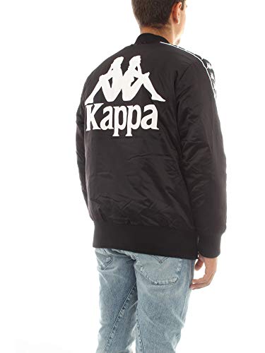 Kappa Giubbotto Uomo Nero Bomber con Bande Laterali e Maxi Stampa con Logo 304RMA0954 XL