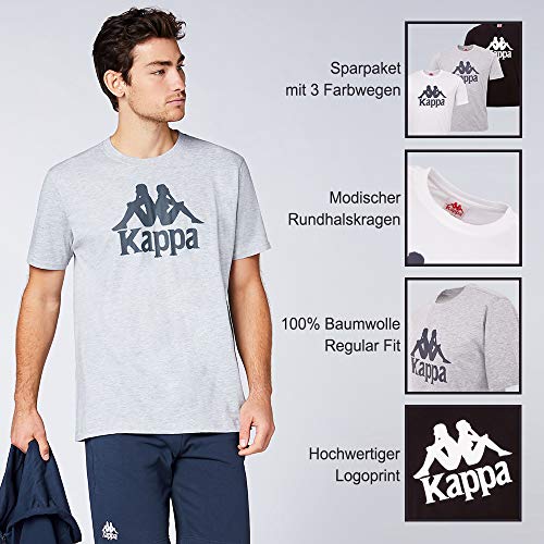 Kappa VEPPEL - Pack de 3 camisetas deportivas para hombre con cuello redondo y logo impreso para hombre - Camiseta de manga corta para deporte y ocio - Corte regular multicolor M