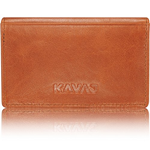 KAVAJ Singapore Porta Tarjeta de Visita en Piel Cognac Brown - Porta Monedas en Piel con Nombre en Piel Genuina Monedero en Piel para Hombre y Mujer