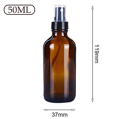 Keilafu Botella de Vidrio ámbar, pulverizador Colonia, Botellas atomizadoras de Niebla Fina vacías de Color ámbar de 50 ml, Botella de Spray de Vidrio de 10 Piezas para Limpieza, Perfume, cosmética