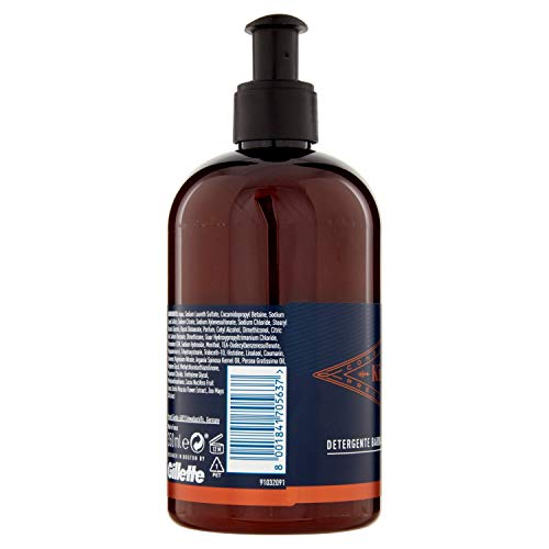 King C Gillette - Gel Limpiador Para Barba Y Rostro Para Hombre Con Agua De Coco, Aceite De Argán Y Aceite De Aguacate, 350 ml