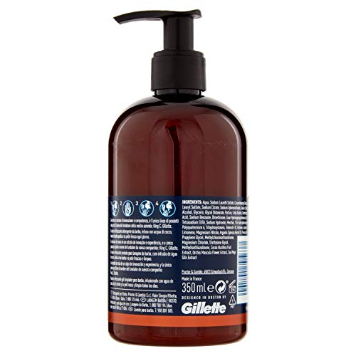 King C Gillette - Gel Limpiador Para Barba Y Rostro Para Hombre Con Agua De Coco, Aceite De Argán Y Aceite De Aguacate, 350 ml