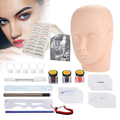 Kit de herramientas de tatuaje Práctica profesional Conjunto de cabezas de entrenamiento de maquillaje Kit de tatuaje completo para práctica Ceja Eyeline Extensión de pestañas Labios Modelo 3D