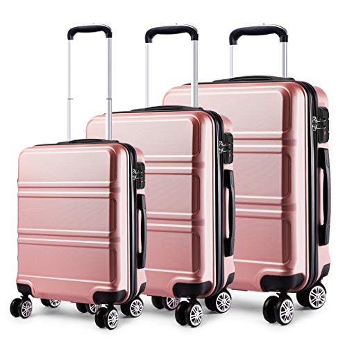 Kono Juego Set 3 Maletas Trolley Rígida ABS Equipajes de Viaje (55cm,66cm,74cm)-Rosa Oro