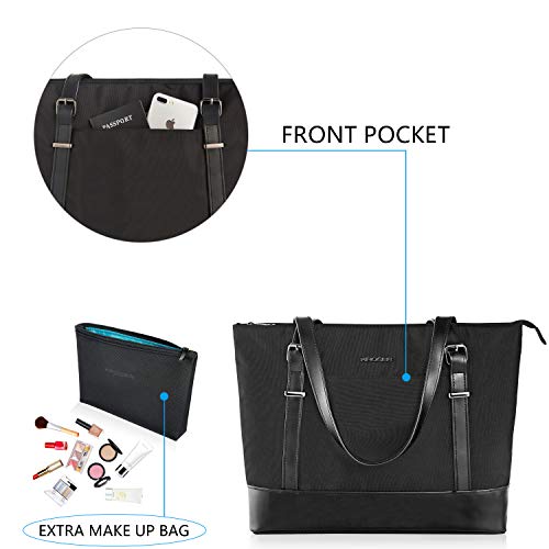 KROSER Bolso Tote para Ordenador Portátil 15,6" Bandolera para Portátil Maletín Grande Ligero Hidrófugo Nylon Bolso de Mano con Estilo Mujer para Trabajo/Negocios/Escuela/Universidad/Viajes-Negro