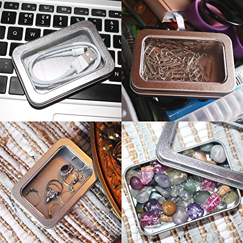 Kurtzy Cajas Metalicas Pequeñas (Pack 20) Latas de Aluminio Tapa Transparente sin Bisagra - 9cm x 6cm x 2cm - Latas Vacías para Cosméticos, Especias, Tarjeta SD, Abalorios, Monedas, Joyas, Dulces