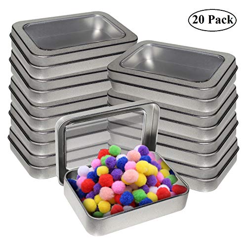 Kurtzy Cajas Metalicas Pequeñas (Pack 20) Latas de Aluminio Tapa Transparente sin Bisagra - 9cm x 6cm x 2cm - Latas Vacías para Cosméticos, Especias, Tarjeta SD, Abalorios, Monedas, Joyas, Dulces