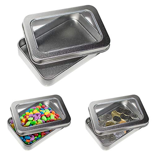 Kurtzy Cajas Metalicas Pequeñas (Pack 20) Latas de Aluminio Tapa Transparente sin Bisagra - 9cm x 6cm x 2cm - Latas Vacías para Cosméticos, Especias, Tarjeta SD, Abalorios, Monedas, Joyas, Dulces