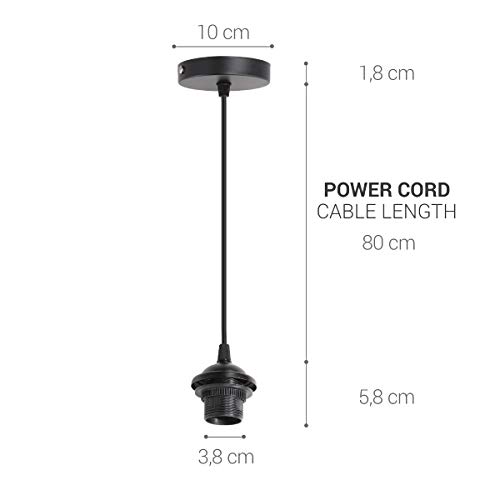 kwmobile 2x Portalámpara E27 con soporte de techo - Casquillos con cable de 80 CM y soporte - Lámparas colgantes con base de fijación - En negro