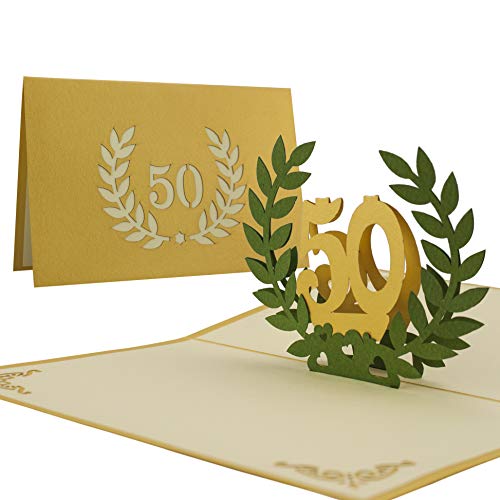 L11 Tarjeta de felicitación 50 años bodas de oro desplecable hecho a mano diseño en 3D con acero