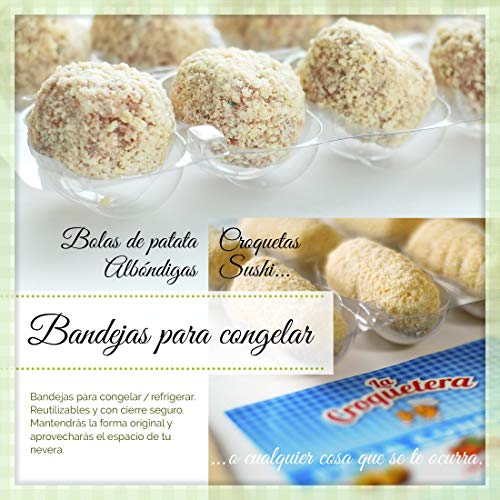 La Croquetera Pack- Utensilio Multiusos Color Turquesa - 4 moldes Intercambiables para masas + Pack 20 Bandejas conservación - 100% español : Patentado y Fabricado en España